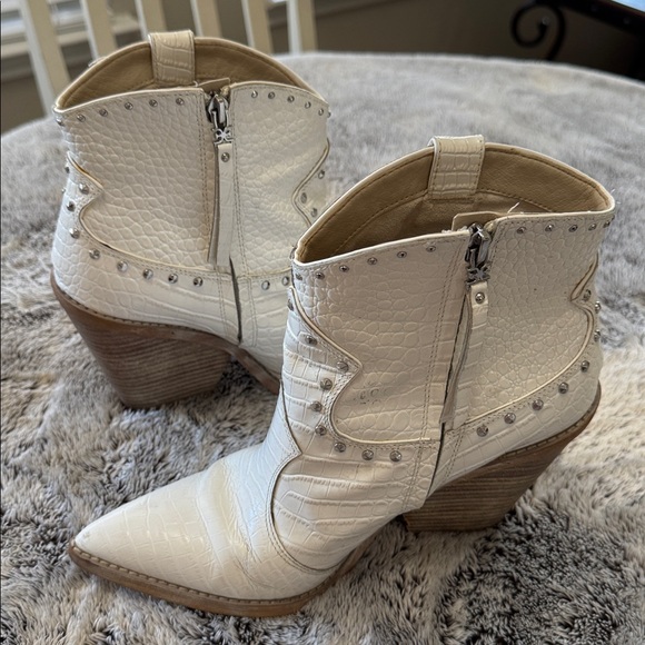 Sam Edelman Iris 2 Studded Western Boots White Croc Embossed Leather Women’s 10 - Picture 7 of 14